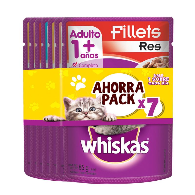 Whiskas - Alimento Húmedo Para Gato Adulto AhorraPack 85 g X 7 Sobres