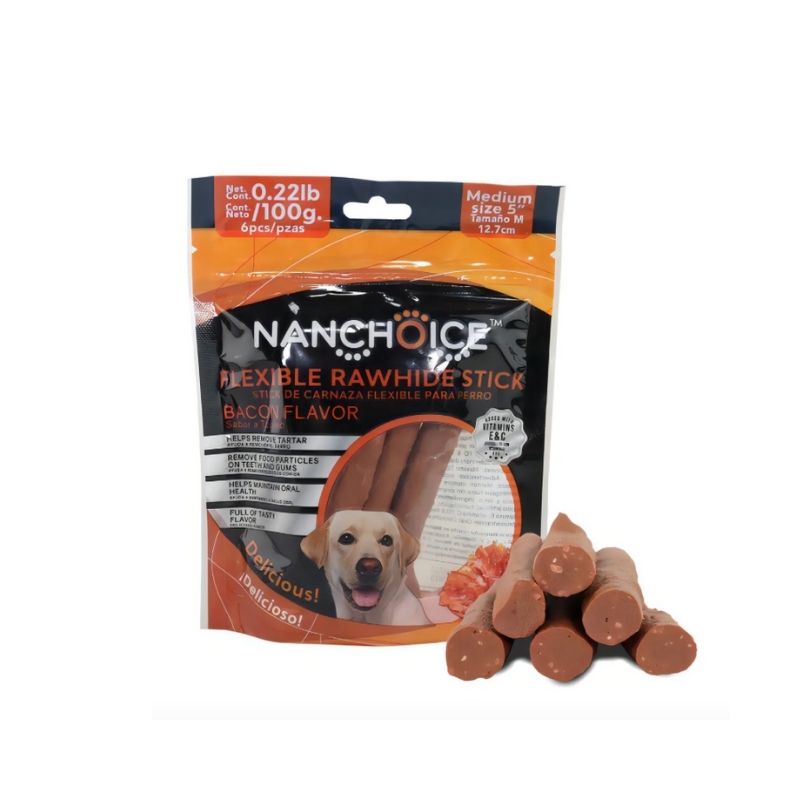 NANCHOICE Stick de Carnaza Flexible Sabor Tocino 6pz.