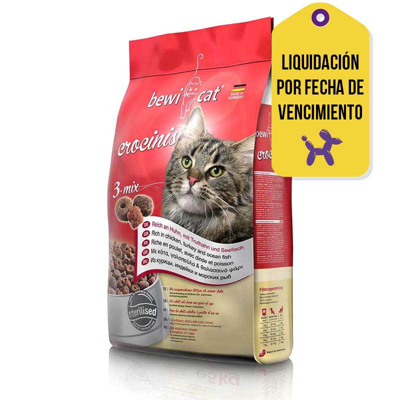 Bewicat - Alimento para Gato Crocinis 3 Mix (Pollo, Pavo, Pescado) F.V.01-03-2026