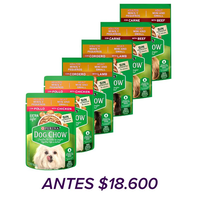 Dog Chow - Alimento Humedo Adulto Mini Sabores Mix Pack x6