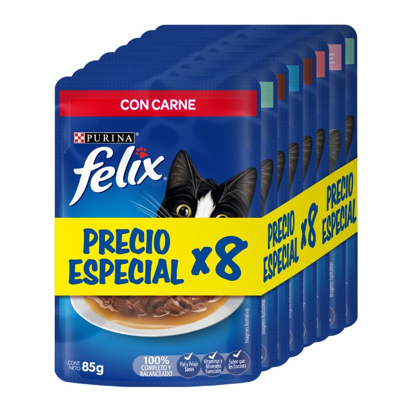 Felix - Alimento Húmedo Gato Precio Especial Pack x8