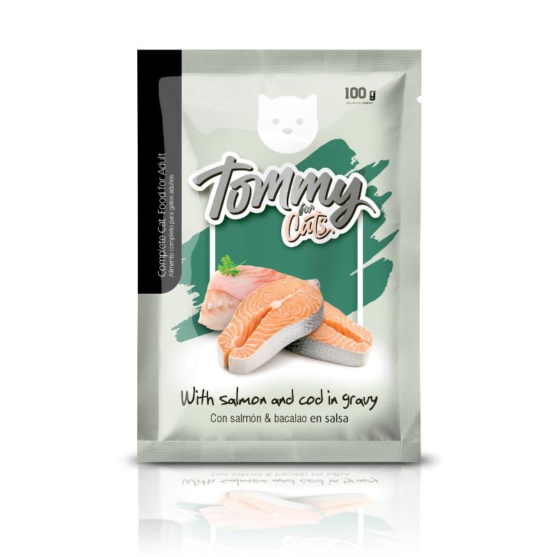 Tommy - Pouch Gato Adulto Trozos de Salmón Y Bacalao en Salsa