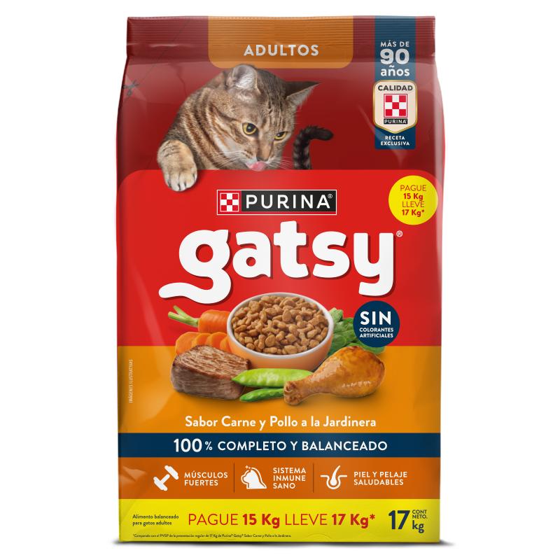 Gatsy - Alimento Gato Sabor Pollo y Carne - Pague 15 Kg Lleve  17 Kg