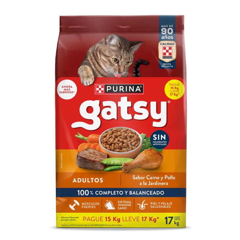 Gatsy - Alimento Gato Sabor Pollo y Carne - Pague 15 Kg Lleve  17 Kg