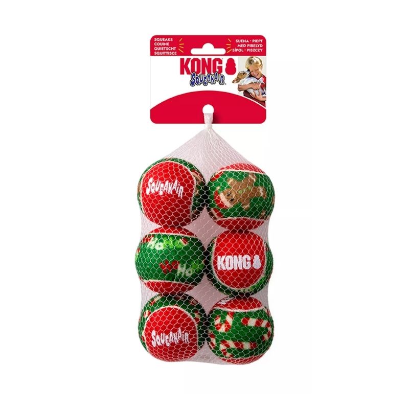 KONG Pack Navideño de Pelotas SqueakAir para Perro 6pzas